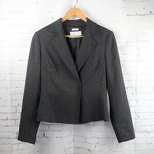 CALVIN KLEIN STRETCH BLACK TWEED CROPPED BUSINESS OFFICE JACKET SIZE 6